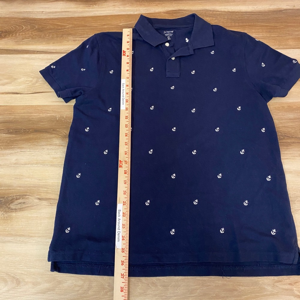 J.Crew Pique Polo Shirt Mens Large Anchor Print Slim Fit Short Sleeve Navy Blue - Picture 5 of 9